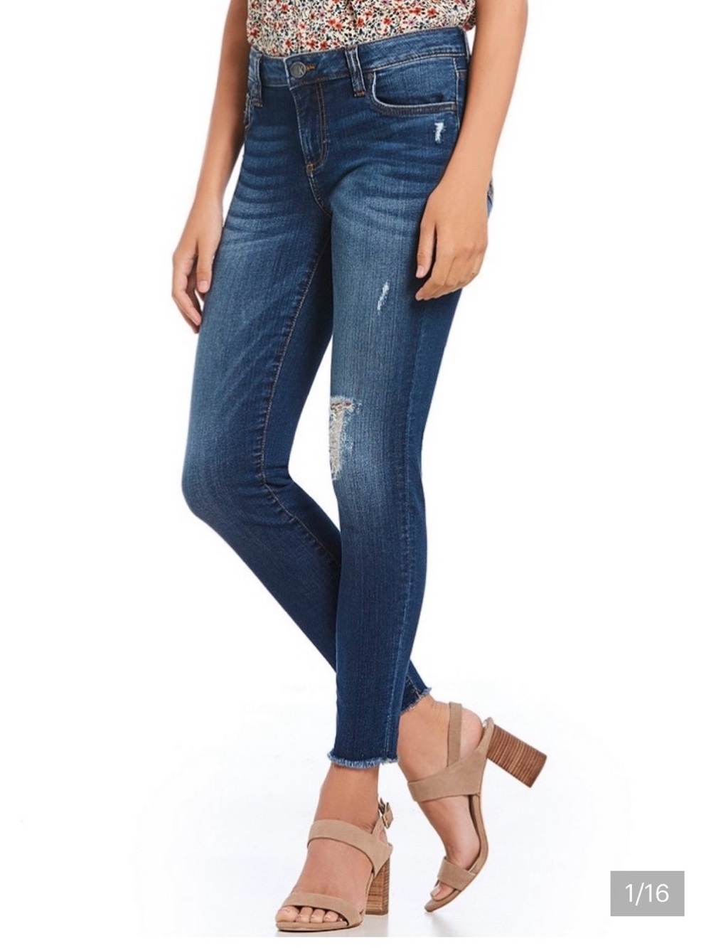 Kut from the Kloth Mid-Rise Dark Blue Skinny Jeans with Subtle Distress Size 30